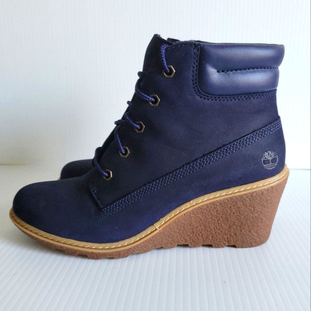 Timberland Wedge Boots, Size 7.5, Navy Blue